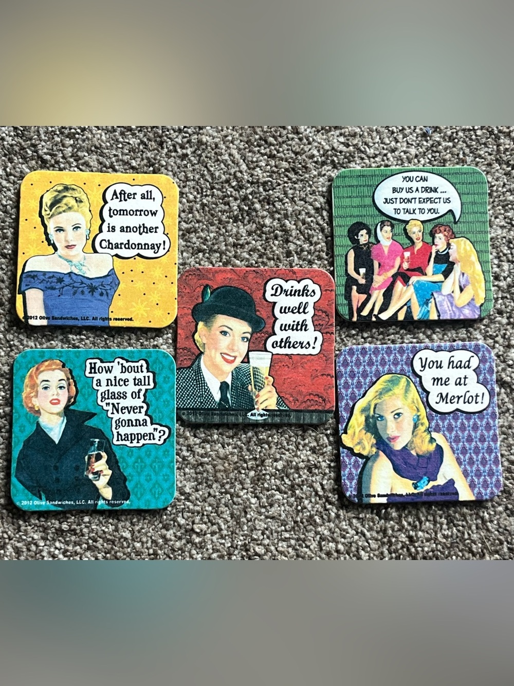Retro Drink Coasters - Wine Theme Vintage Pop Art Fun Sayings! Set of 25.